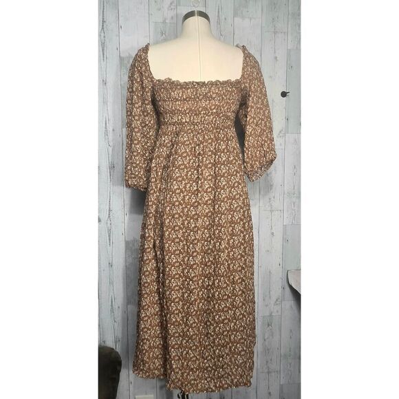 O.P.T. Savannah Square Neck Puff Sleeve Ditsy Floral Midi Peasant Dress Sz. L - Picture 3 of 6